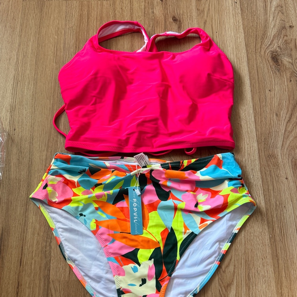 Popvil Women's Vibrant Pink and Multicolor Bikini Set